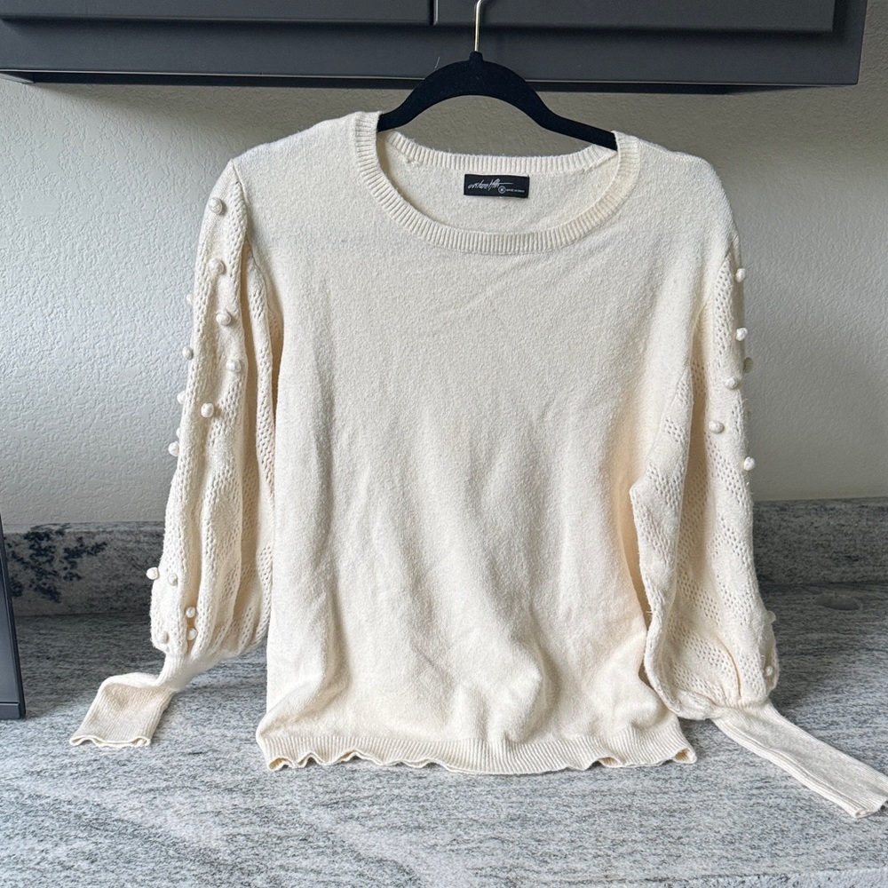 Elegant Cream Sweater with Pearl Details